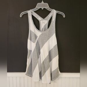 DKNY gray and white striped racer back tank top